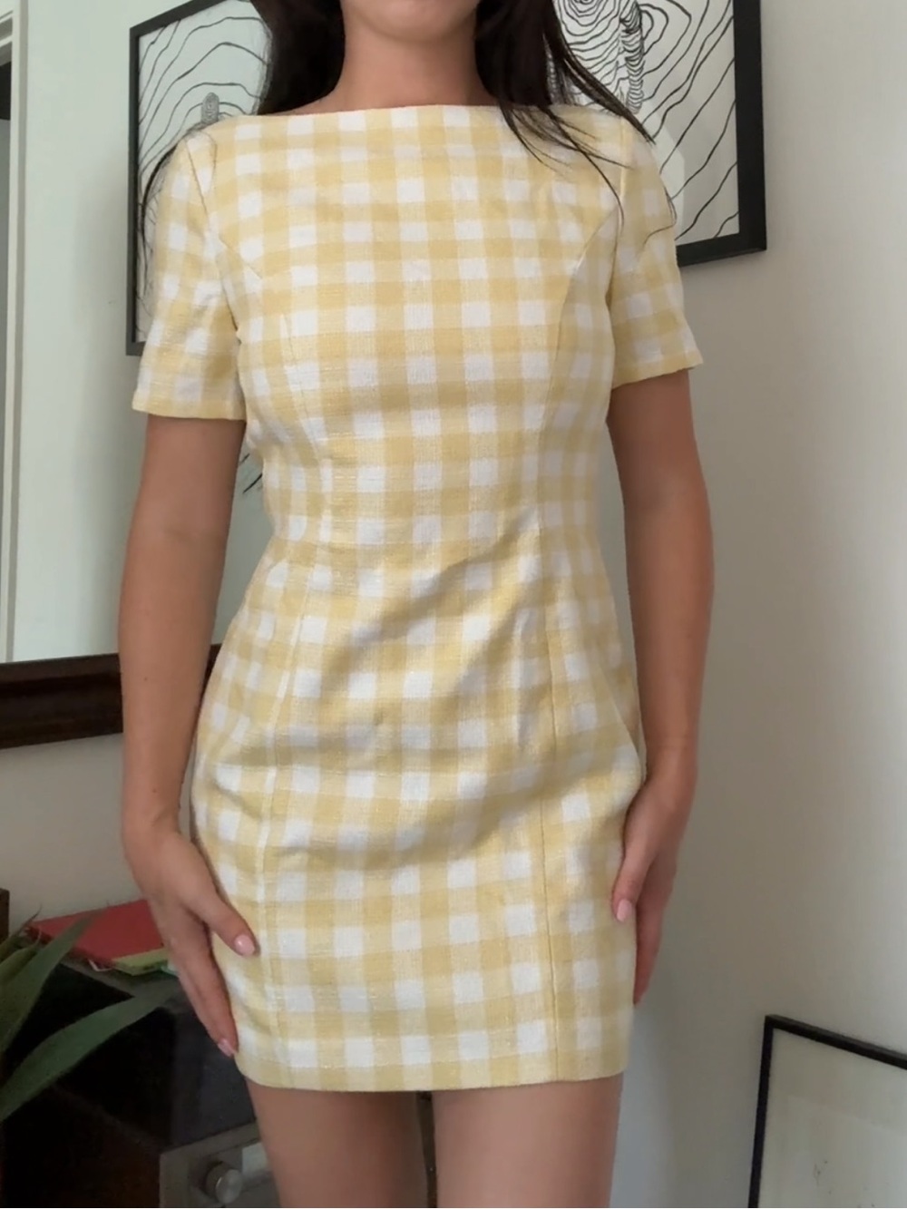 Camila Coelho Yellow and White Gingham Mini Dress